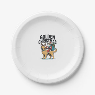 Golden Christmas Santa Riding Retriever Shirt Desi Paper Plate