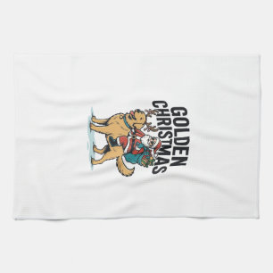 Golden Christmas Santa Riding Retriever Shirt Desi Tea Towel