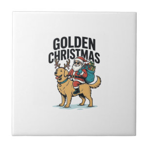 Golden Christmas Santa Riding Retriever Shirt Desi Tile