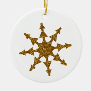 Golden Christmas Snowflake Star  Ceramic Tree Decoration