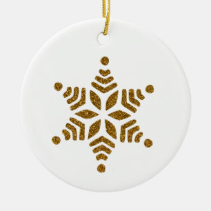 Golden Christmas Snowflake Star Ceramic Tree Decoration