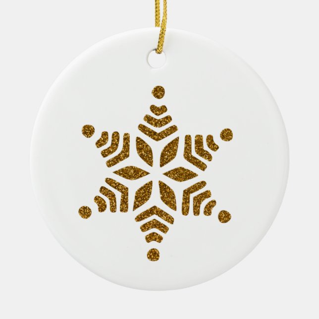 Golden Christmas Snowflake Star Ceramic Tree Decoration (Front)