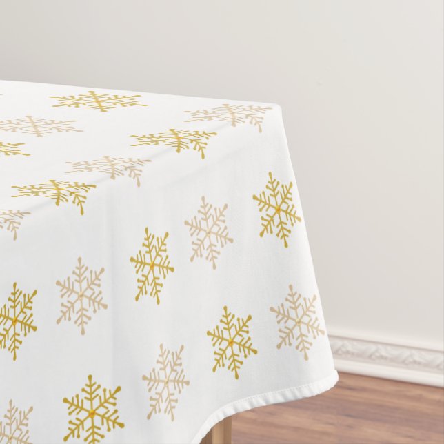 Golden Christmas Snowflakes on White Tablecloth (In Situ)