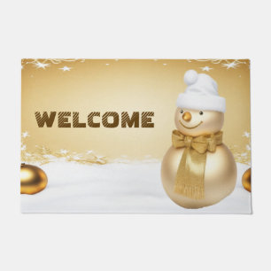Golden Christmas Snowman Holiday Doormat