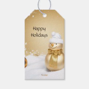 Golden Christmas Snowman Holiday Gift Tag