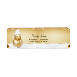 Golden Christmas Snowman Holiday Return Address