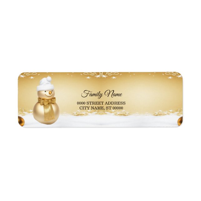 Golden Christmas Snowman Holiday Return Address (Front)