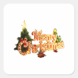 Golden Christmas Sparkle - Festive Tree Square Sticker