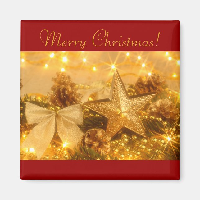 "Golden Christmas" Square Magnet (Front)