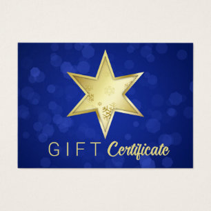 Golden Christmas Star Blue Bokeh Gift Card