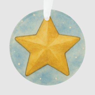 Golden Christmas Star in Snowy Sky Ornament