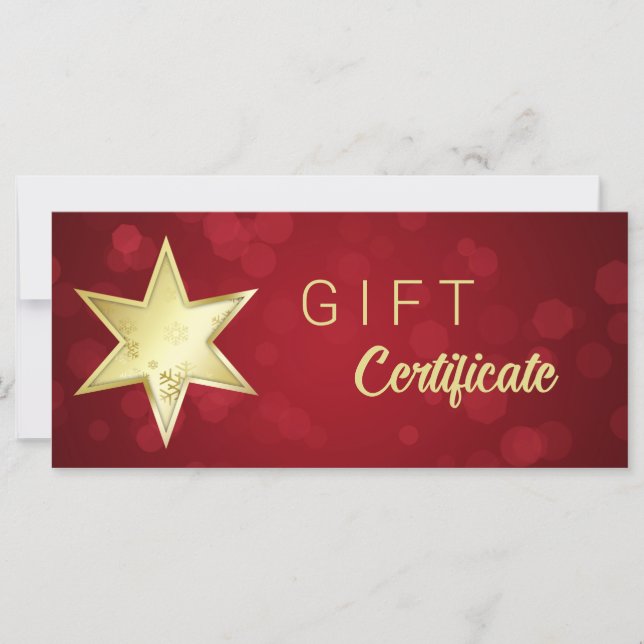 Golden Christmas Star Red Bokeh Gift Certificate (Front)