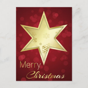 Golden Christmas Star Red Bokeh Holiday Postcard