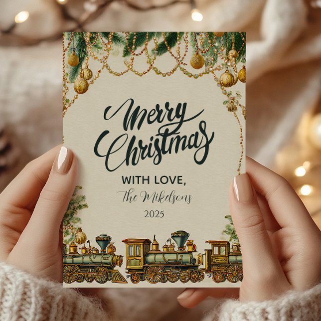 Golden Christmas Train Holiday Card (Creator Uploaded)