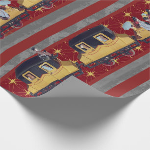 Golden Christmas Train Stripes Burgundy Grey Wrapping Paper