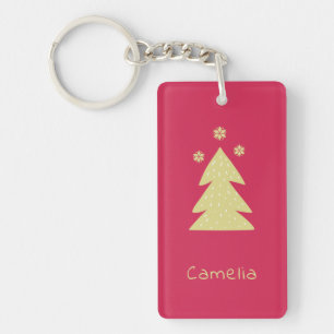 Golden Christmas Tree Key Ring