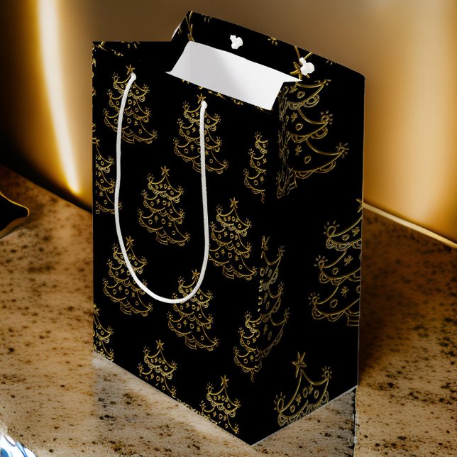 Golden Christmas Tree on Black Gift Bag (Creator Uploaded)