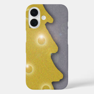 Golden Christmas Tree on Grey with Text iPhone 16 Case