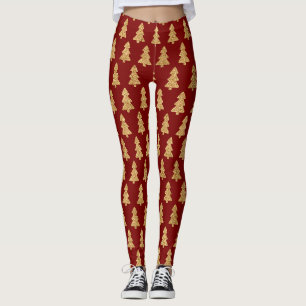 Golden Christmas Tree on Red - Classic Christmas Leggings