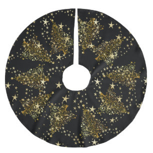 Golden Christmas tree Pattern Black Brushed Polyes Brushed Polyester Tree Skirt