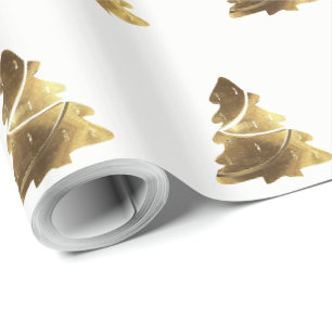 Golden Christmas Tree Pattern with Candles Elegant Wrapping Paper