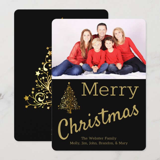 Golden Christmas Tree Photo Card (Front/Back)