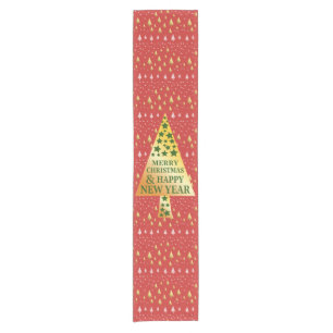 Golden Christmas tree - Red landscape Short Table Runner