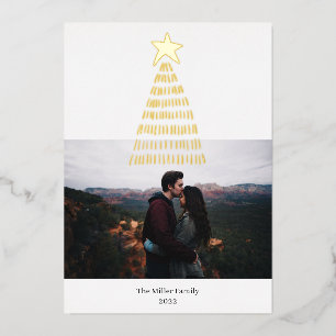 Golden Christmas Tree Star Foil Holiday Card