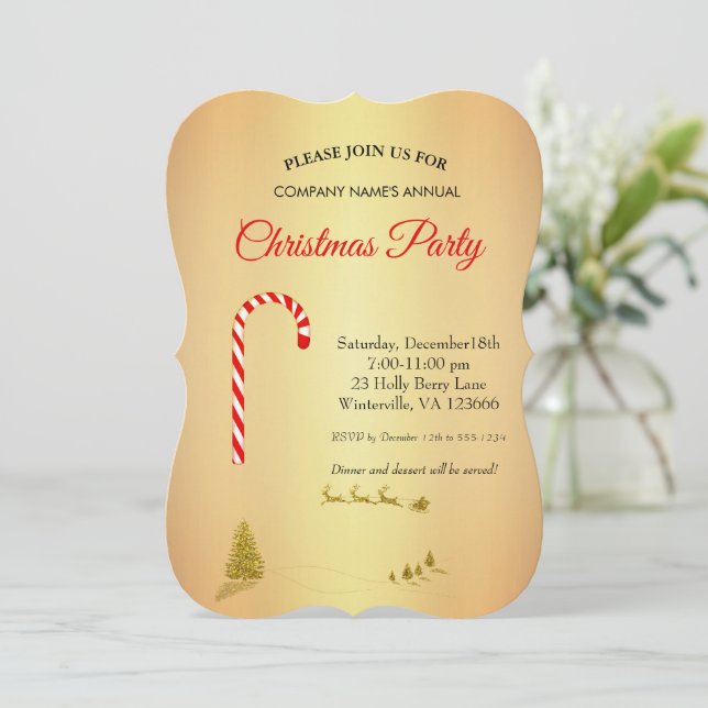 Golden Christmas tree star  Invitation (Standing Front)