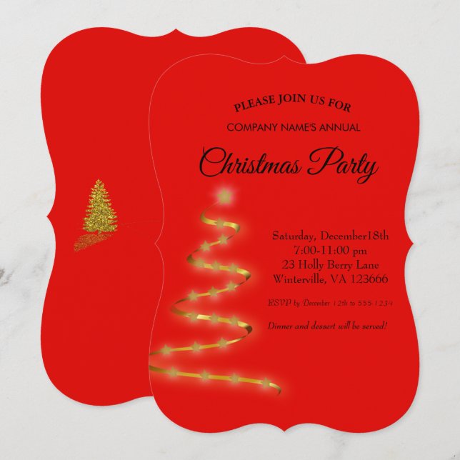 Golden Christmas tree star  Invitation (Front/Back)