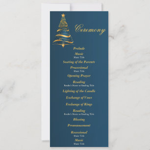 Golden Christmas Tree Wedding Ceremony Program Invitation