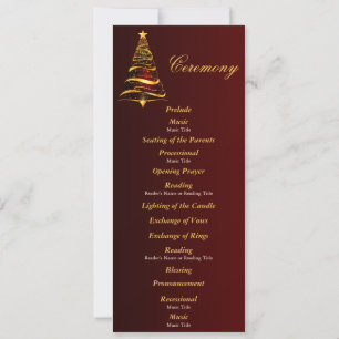 Golden Christmas Tree Wedding Ceremony Program Invitation