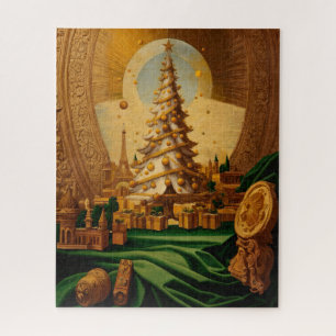 Golden Christmas Tree with Eiffel Tower Jigsaw Puzzle
