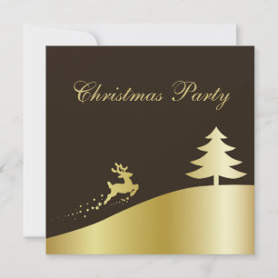 Golden Christmas Tree with Reindeer Invitation