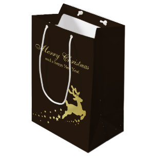 Golden Christmas Tree with Reindeer Medium Gift Bag