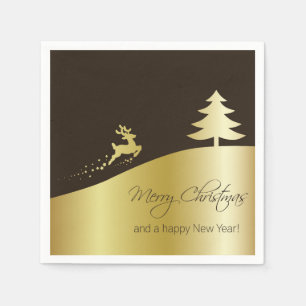 Golden Christmas Tree with Reindeer Napkin