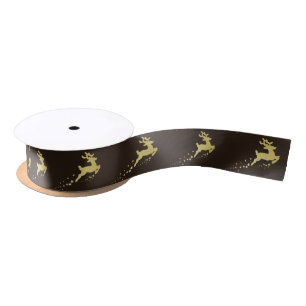Golden Christmas Tree with Reindeer Satin Ribbon