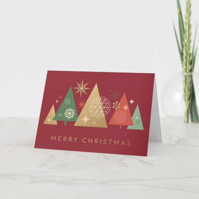 Golden Christmas Trees - Elegant Festive Wishes Holiday Card (Front)