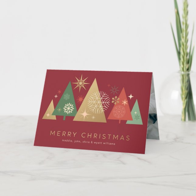 Golden Christmas Trees - Elegant Festive Wishes Holiday Card (Front)