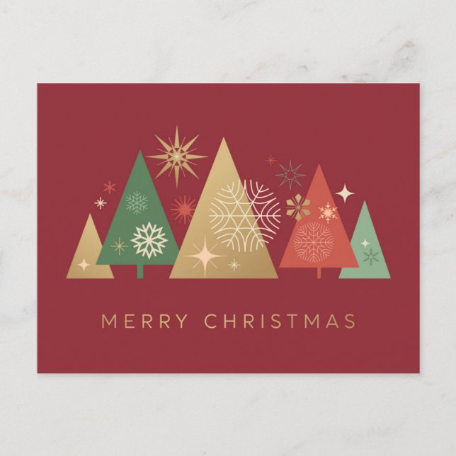Golden Christmas Trees - Elegant Festive Wishes Holiday Postcard (Front)