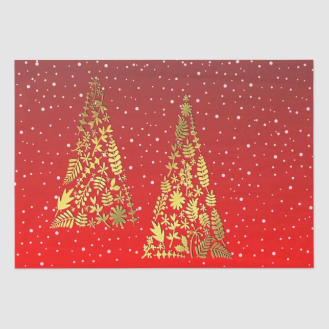Golden Christmas Trees Holiday Tissue Paper (Front)