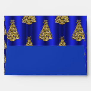 Golden Christmas Trees on Blue Envelope