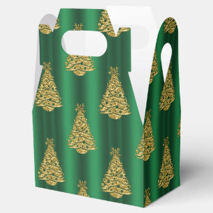 Golden Christmas Trees on Green Favour Box