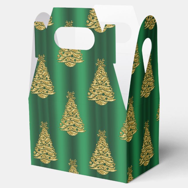 Golden Christmas Trees on Green Favour Box (Opened)