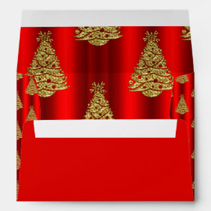 Golden Christmas Trees on Red Envelopes