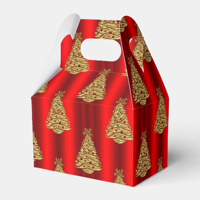 Golden Christmas Trees on Red Favour Box (Back Side)