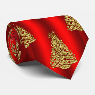 Golden Christmas Trees on Red Tie