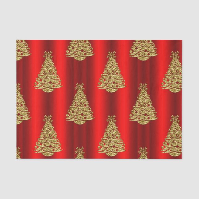 Golden Christmas Trees on Red Tissue Paper (Front)