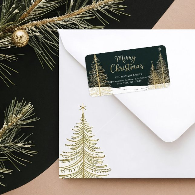 Golden Christmas Trees Return Address Label (Creator Uploaded)