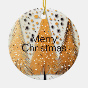 Golden Christmas Trees Shiny Snowflakes Holidays Ceramic Tree Decoration
